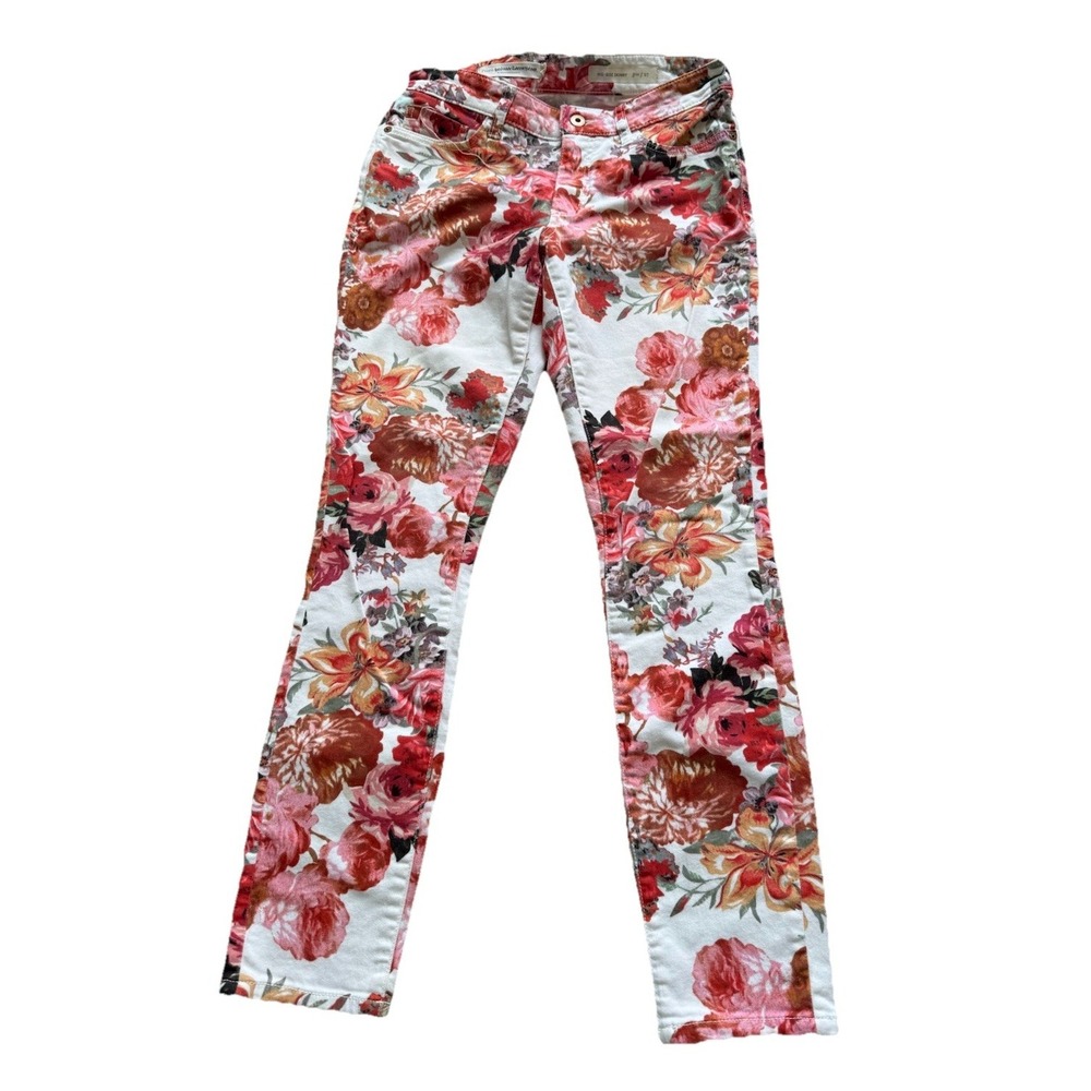 Pilcro Floral Jeans Mid Rise Skinny 27 Red White Pink Boho